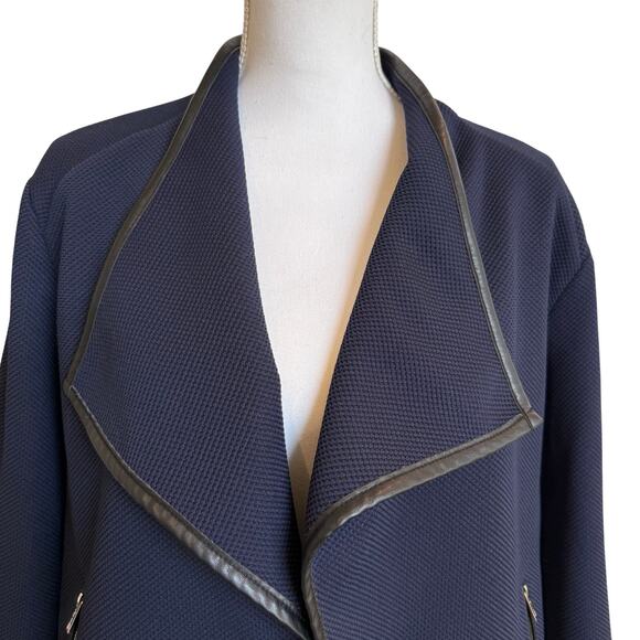 Calvin Klein Sweater Moto Jacket Size XL Blue Knit Black Trim Textured Pockets - Picture 2 of 9